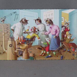 Vintage Postcard - Alfred Mainzer Cats at the Dentist - ALMA
